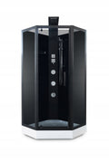 AIDA 90×90 Shower Cabin – Hydromassage, 6 mm Glass, Black, Pentagonal