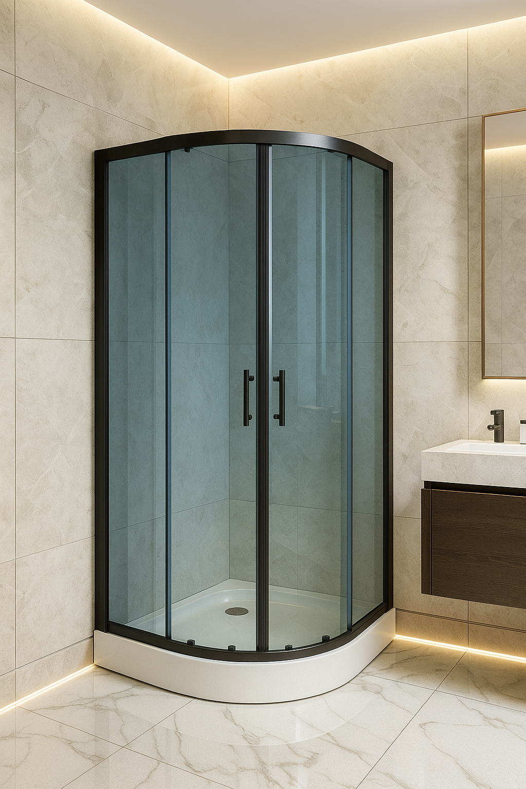 FANO Black Shower Cabin – Semi-Circular, with Shower Tray