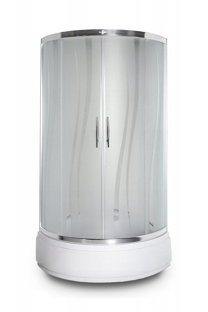 ARMAZI Malta Duo Shower Cabin – Semi-Circular, Decorative “Wave” Glass, Deep Tray with Seat