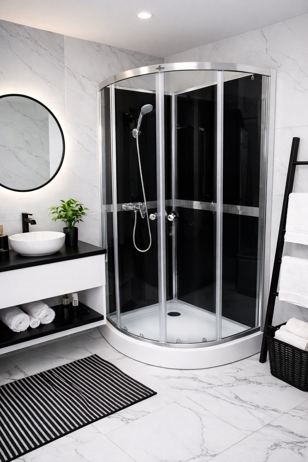 NERO Shower Cabin – Semi-Circular, Graphite Glass, with Shower Tray