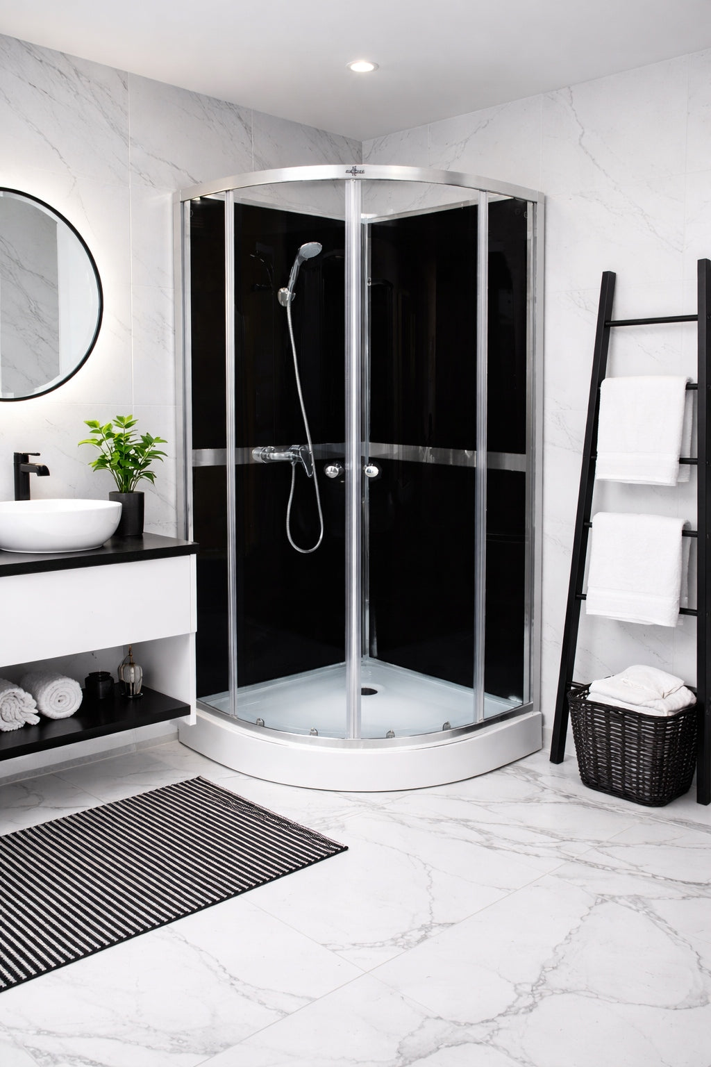 NERO Shower Cabin – Semi-Circular, Graphite Glass, with Shower Tray