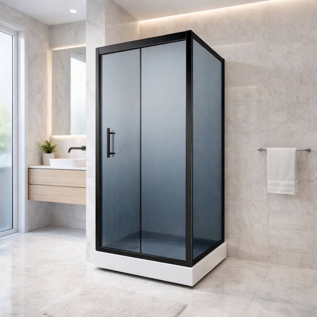 Fano Black Duo Shower Cabin– Graphite Glass, 15 cm Shower Tray