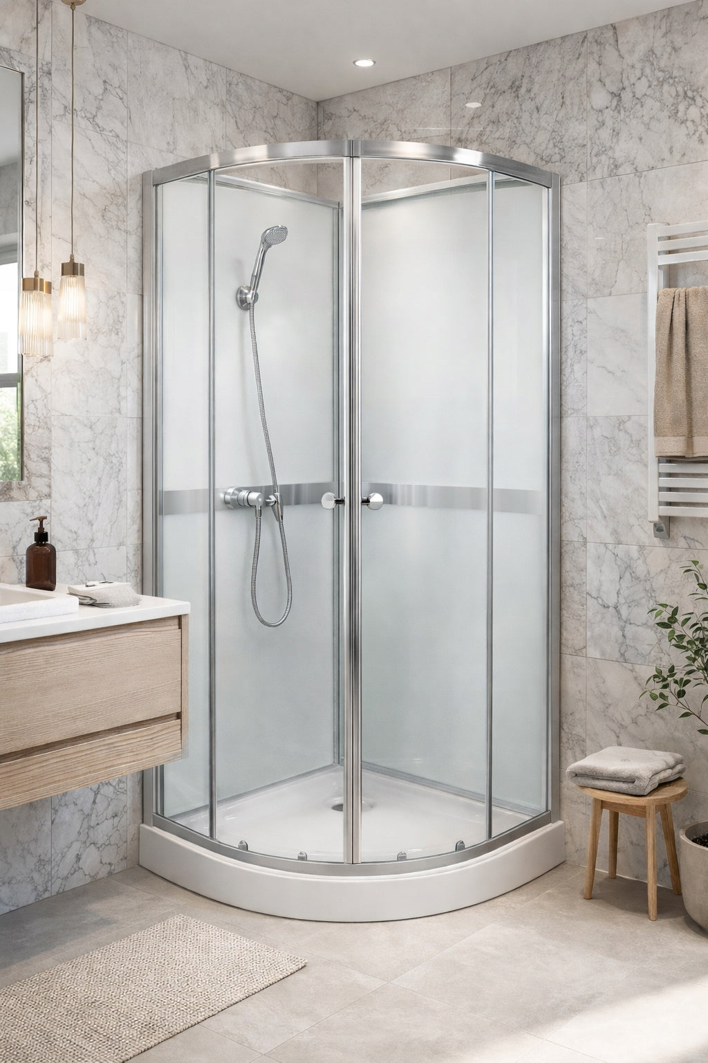 NERO WHITE Shower Cabin – Semi-Circular, 4 mm Glass