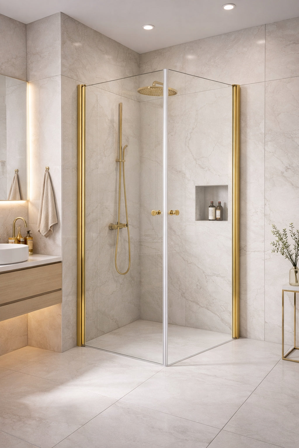 Tony Gold Shower Enclosure– Gold Finish, Walk-In